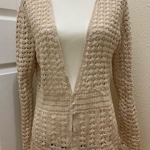 Eddie Bauer Hand Crocheted Sweater Beige Large- Tall
